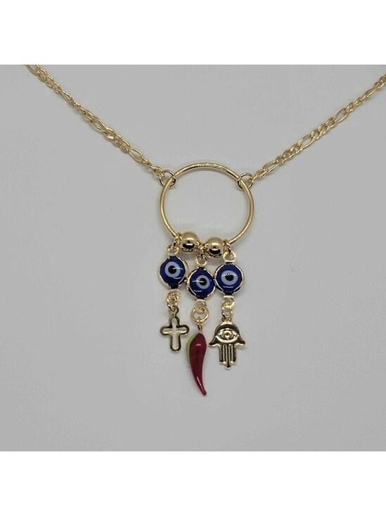 Jewelry - Brand New Brazilian 18k Gold Filled Lucky Charms with blue Evil Eye Necklace